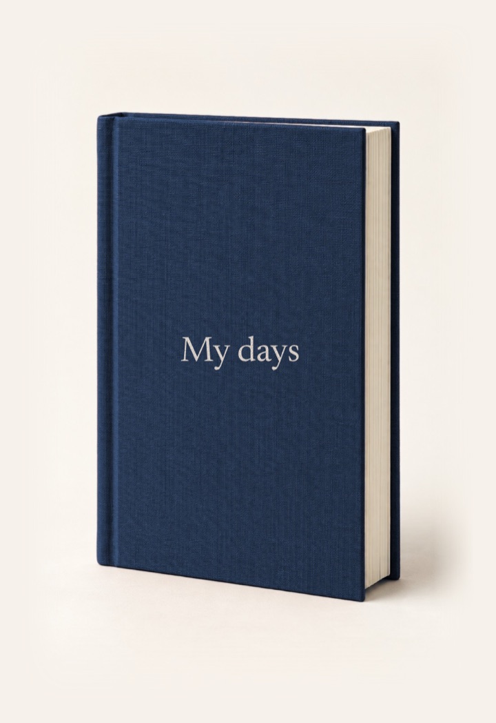 The cover of My days, a hardcover in Navy with its title on the front.