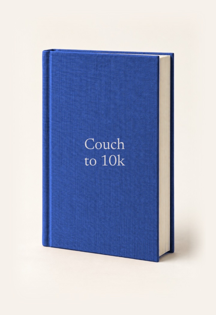 The cover of Couch to 10k, a hardcover in Blue with its title on the front.